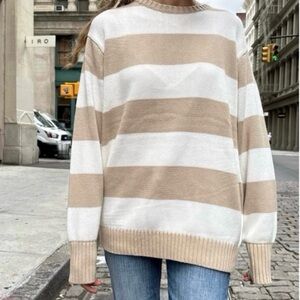 Brandy Melville Brianna Beige Tan & white stripes Sweater